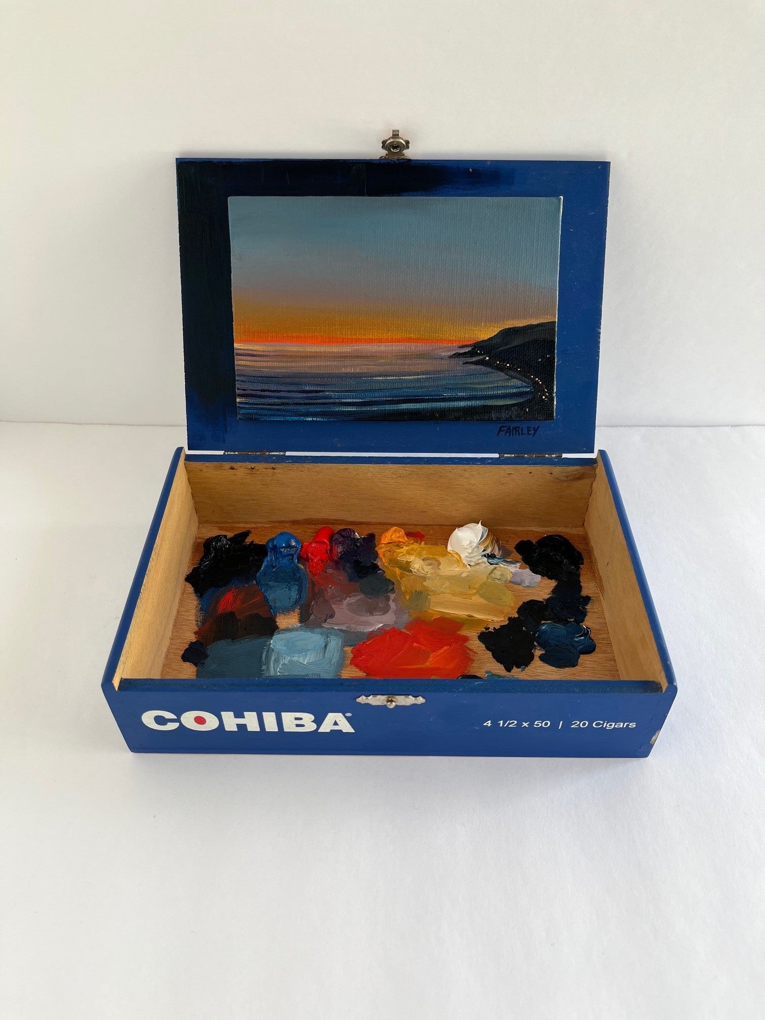 Sunset in Malibu Box; Original mixed media cigar box painting