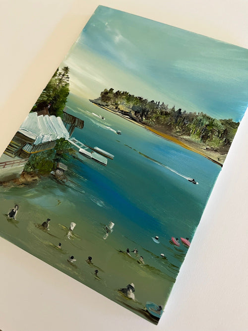 Bass Lake; Miniature original oil painting by Jessica Fairley